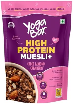 Yoga.bar Super High Protein Muesli 850g | 21g Protein | With Probiotics and Whey | No Refined Sugar | Easy on gut | Choco Almond | Protein Snack | High Fiber| Breakfast Cereal