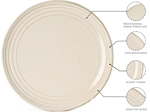 Image of Bodhi House Handcrafted Chip Resistance Porcelain Dinner Set, 14 Pieces Dish Set Serving for 6, Microwave and Dishwasher Safe, Bone-ash Free, Crockery Set for Dining and Gifting, Spanish White