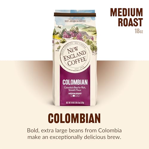 Image of New England Coffee Colombian Medium Roast Ground Coffee, 18oz Bag (Pack of 1)