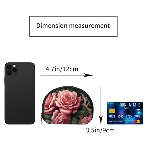 Portable Coin Purse Wild-Leopard-Floral-Rose-Print Mini Zippered Money Pouch Card Holder2