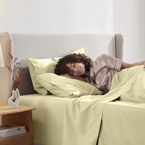 Image of Nestl Twin Sheet Set - Bed Sheets - Vanilla Yellow - 3-Piece Deep Pocket
