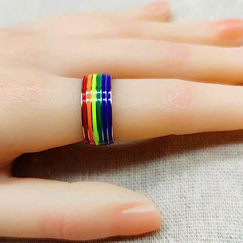Pride Ring Titanium Steel LGBT Rainbow Rings for Gay Lesbian Asexual Bisexual Trans Nonbinary LGBTQ Pride Month Friendship Wedding Promise Band Rings Jewelry Gift for Couples Men Women3
