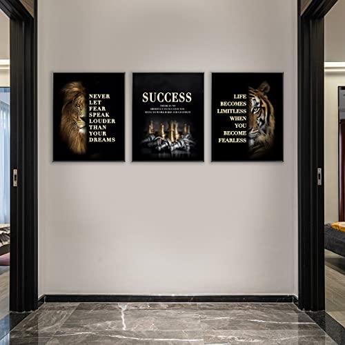 Workplace Success Inspirational Quotes Wall Art, Wild Animal Tiger Lion Decor Motivational Posters,Chess Prints,Office Decoration 8X10Inches Unframed Canvas Set Of 3 #TOP1