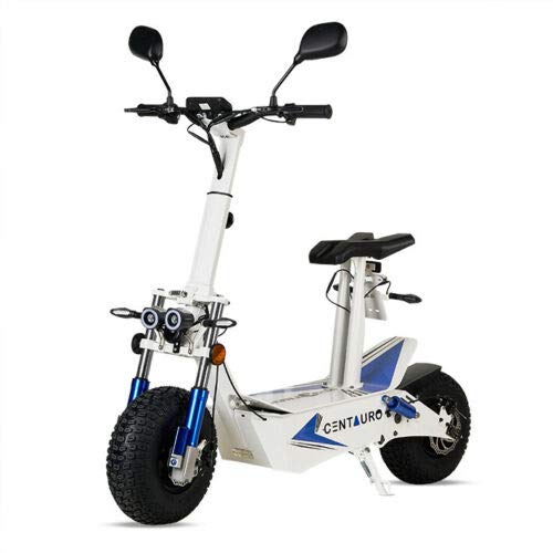 Virtuemart Patinete Scooter eléctrico matriculable homologado Ecoxtrem de 3000w 45-50 km/h Centauro patín Muy Potente con sillín y Plataforma en Color Blanco y Azul