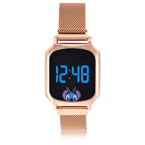 Accutime Disney Lilo & Stitch Adult Digital Women's Watch - Touchscreen LCD Display, LED Light in Silver Case, Glass Dial Face, Female, Digital Wriste Watch in Black (Model: LAS4022AZ)