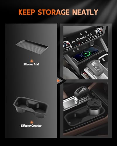 Image of CDEFG 2PCS for 2025 2026 Mitsubishi Outlander Center Console Cup Holder Organizer Insert TPE & Center Console Wireless Charing Pad Silicone Mat Accessories-FIT Fuel-Powered