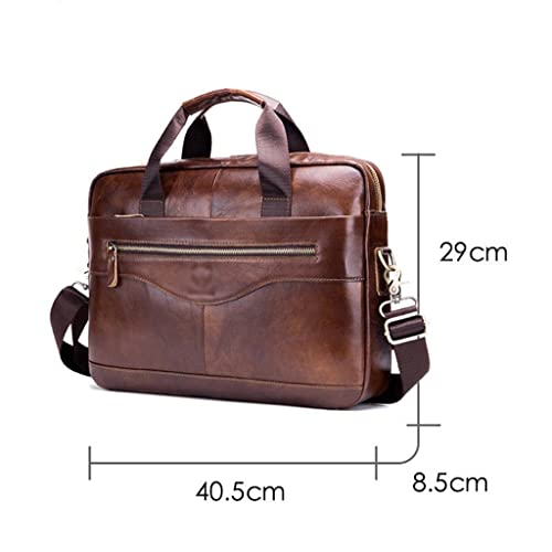 Portable Computer Briefcase Male Leather Shoulder Crossbody Bag Layer Cowhide Business Business Affairs Bag(E)2