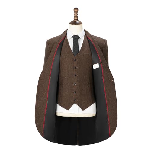 Tweed Mens Tailcoat 3 Pieces Herringbone Suits Prom Tuxedos Wedding Groomsmen Blazer Sets4