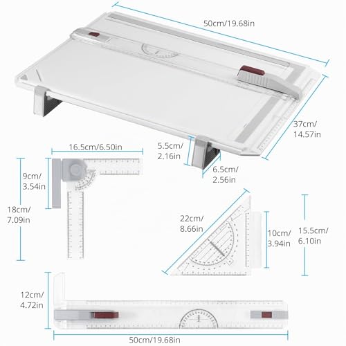 Miniatura 3 de Esynic Tablero De Dibujo A3, Drawing Board 50.2 X 36.8cm Mesa De Dibujo Multifuncional Con Movimiento Paralelo Y Angulo De Medición Ajustable Para Estudiantes, Ingenieros, Arquitectos