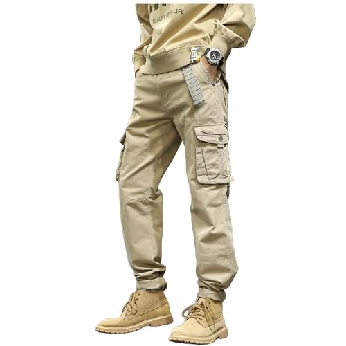 Men's Hiking Cargo Pants Joggers Slim Fit Stretch Casual Cotton Work Thick Pants with Pockets Drawstring Waist3