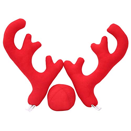 3pcs Christmas Car Antlers with Nose Vehicle Sedan Car Decorations Kit for Holiday Christmas Festival Decorations - Red