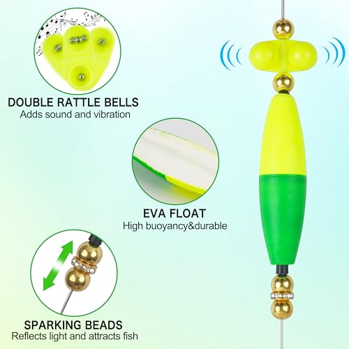 Catfish Rig Kit, 6pcs Catfish Float Rigs with Rattles Santee Cooper Rigs Peg Floats Bait Rig Catfishing Tackle Equipment for Bank Fishing Gear - Thumbnail 2
