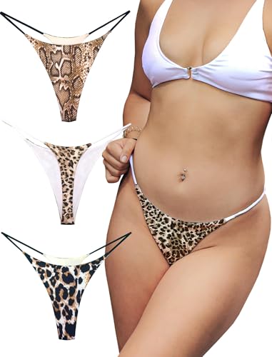 KUKU PANDA Cotton Thongs for Women Sexy Seamless Woman G String Panties 3 Pack Set (Animal Print, XX-Large)