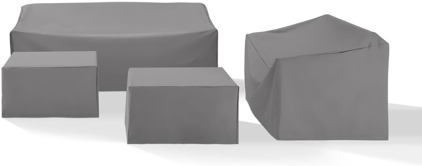 Maykoosh Earthy Elements Heavy-Gauge Reinforced Vinyl 4-Piece Furniture Cover Set (Loveseat, Sofa, 2 Square Table/Ottoman), Gray, Drawstrings Attached