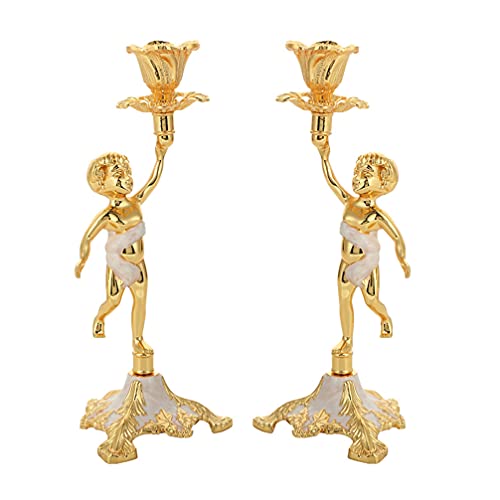 2Pcs Gold Candlestick Holder Torch Candle Holder Taper Candle Stand With Kids Figurine Desktop Tealight Candle Holder For Christmas Wedding Party, Golden #TOP12