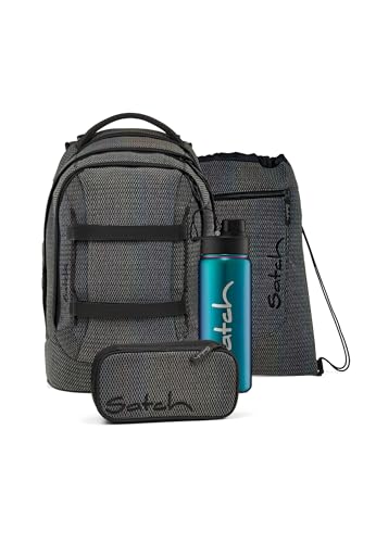 Satch Pack Set Set 4 teilig ab 5. Klasse ergonomisch 30L Stauraum mit Schlamperbox Trinkflasche Sportbeutel