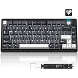 Womier 75％ワイヤレスメカニカルゲーミングキーボード、8000mAhバッテリー ノブ＆ディスプレイ付き、Bluetooth 5.0/2.4GHz/USB-C対応、PC用クリーミーな打鍵感のキーボード (MT75-グレー)