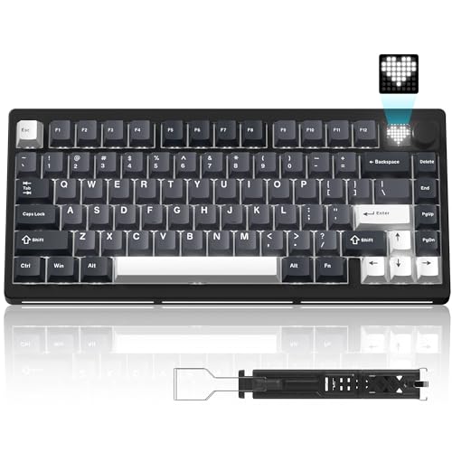 Womier 75％ワイヤレスメカニカルゲーミングキーボード、ノブ＆ディスプレイ付き、Bluetooth 5.0/2.4GHz/USB-C対応、PC用クリーミーな打鍵感のキーボード