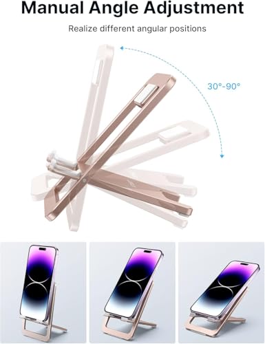 Image of JSAUX Universal Mobile Stand for Desk, Foldable Aluminum Adjustable Phone Stand for Desk Smart Gadgets, Mobile Holder for Home Compatible for iPhone 16 /15 /14 Pro Max, Galaxy S25 /S24 /S23, Pink