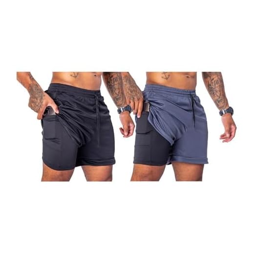 Kit 2 Shorts Duplo Masculino 2 em 1 Bermuda Dry Fit Treino Calção com Bolso Celular Academia Fitness Musculação MAXFIT (BR, Alfa, G, Regular, Regular, Cinza-escuro/Preto)