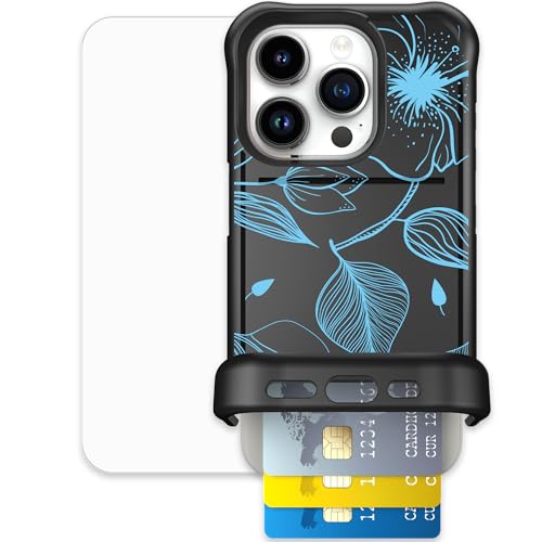 Scooch for iPhone 15 Pro Wallet Case Card Holder, Wingmate, Blue Hibiscus