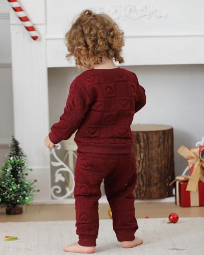 Image of Jecson Baby Girl Clothes Toddler Outfits Quilted Heart Sweatshirt & Jogger Pants Fall Winter Sweatsuit 2Pcs Sets 3M-4T