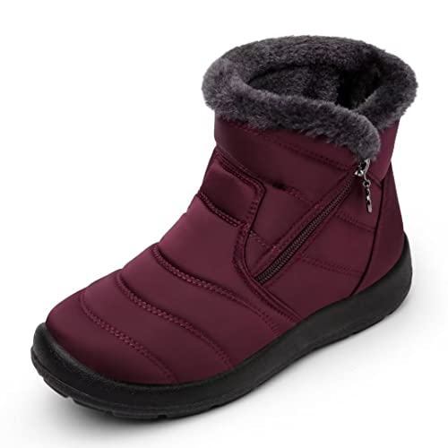 Cheval Winter Snow Zip Up Boots for Women, Fur Lined Warm Ankle Booties, Outdoor Anti-slip Waterproof Comfortable Short Boot, Botas De Invierno Para Mujert