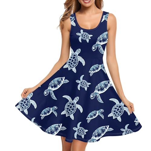 Image of Women Stylish Tank Dresses Sleeveless Round Neck Midi Casual Dress with Pocket for Summer