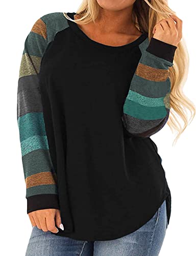 Plus Size Sweatshirts For Women Oversized Loose Fit Casual Long Sleeve Tee Shirts Black 3X #TOP28