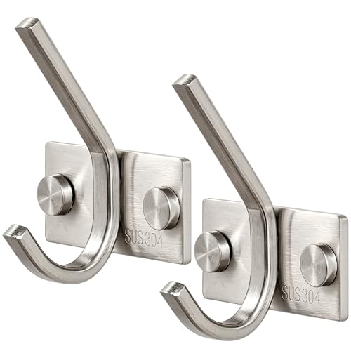 WEBI Robe Hook, Heavy Duty Brushed Stainless Steel 304 Coat Hook Rail Towel Rack, Great Home Storage & Organization for Bedroom, Bathroom, Foyer, Hallway, 1 Hook in 2-Pack