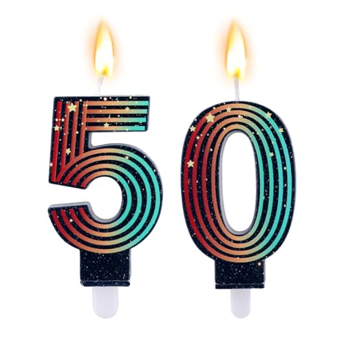 Goktvai 2pcs Birthday Candles Colorful Retro-Themed Number Candle Cool Vintage Theme Party Decoration Supplies Suitable for Birthday & Anniversary Cake Decoration (Number 50)