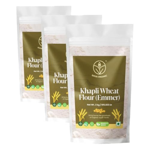 Image of Shiva Organic Khapli Wheat Flour (3 kg) | High Dietary Fiber for Easy Digestion | Stoneground Emmer Wheat Flour | Khapli Atta (Pack of 3)