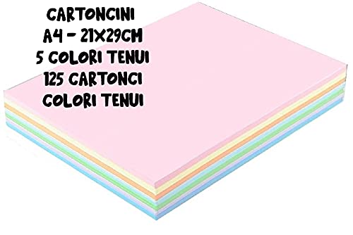 Nikoffice Risma Carta Premium 125 Fogli Colorati Pastello A4 210X297Mm 160G/Mq Colori Assortiti