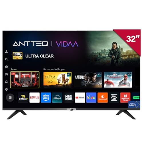 Antteq L32 2K/FHD Smart TV 32 Zoll D-LED Fernseher 80 cm Randlos Triple Tuner(DVB-T2/S2/C), App Store, Netflix, Prime Video, DAZN, UVM, WiFi, Hotelmodus