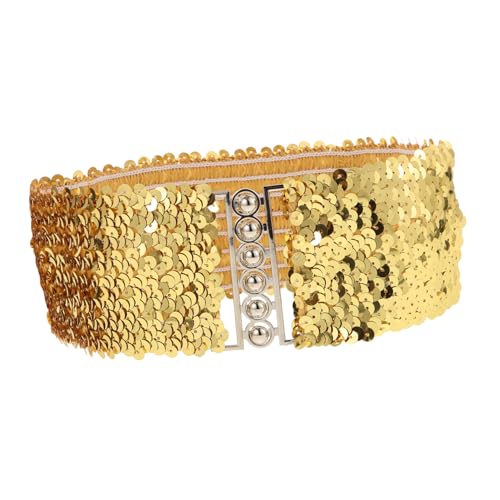 BESPORTBLE Sleek Stretch Waist Belt for Women Glitter Sequin Design Fit for Jeans and Dresses Stylish Gold Elastic Waistband for Party and Casual Wear