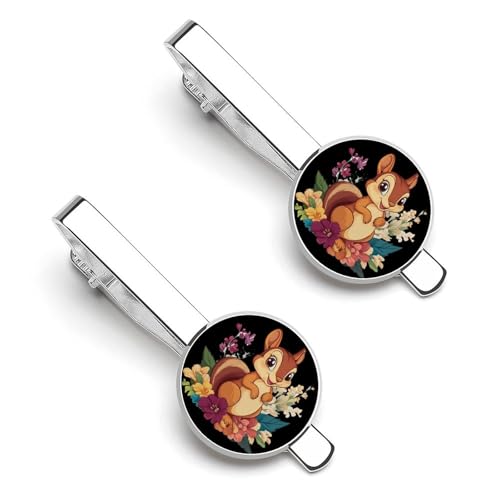Cute Squirrel With Flowers Men's Tie Clip Tie Bar Round Tie Clasp Classic Tie Tack Pins Jewelry Accessories