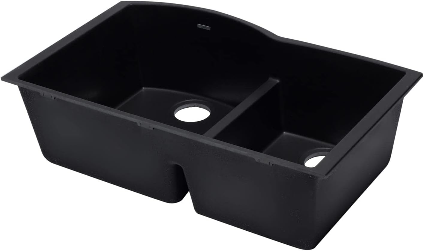 Alfi Brand AB3320UM-BLA Black 33" Double Bowl Undermount Granite Composite Kitchen Sink