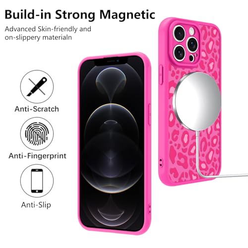 Image of KANGHAR Case for iPhone 12 Pro Max Hot Pink Leopard Printed Pattern | Cute Cheetah [Compatible with Magsafe] Protective Magnetic Case for Girls Women 6.7 inch