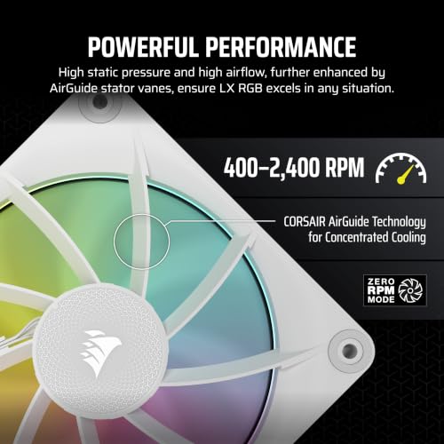 CORSAIR iCUE LINK LX120 RGB 120mm PWM Fans Triple Pack – Dual Light Loops – Includes iCUE LINK System Hub – CORSAIR AirGuide Technology – White - image 6