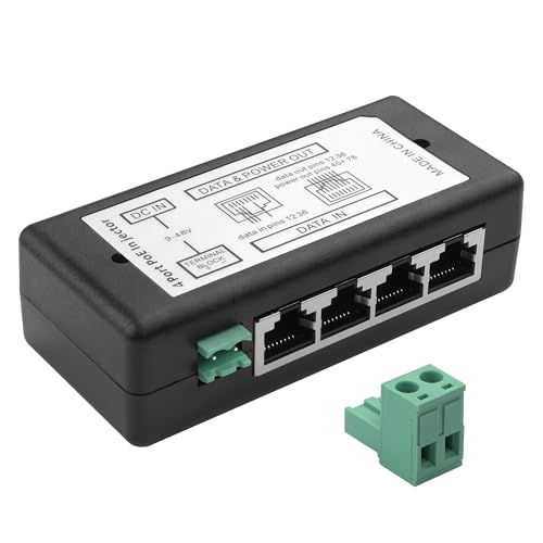 9V-48V 4 Port PoE Power Adapter YACSEJAO 4-Port Ethernet Power Supply for IP Cameras, Wireless APs & IoT Devices | 48V 120W DC Output with Terminal Block