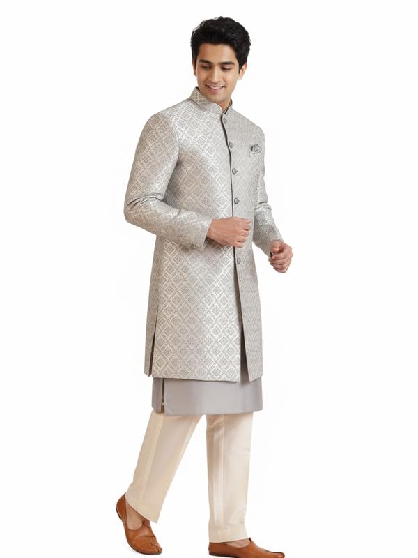 kisah Men’s Kurta Sherwani Trouser Set – Jacquard Silk Blend Traditional Outfit for Men - Festive & Wedding Ethnic Wear - Elegant & Comfortable-picture-33