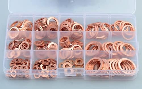YANGQI yaoqijie 300PCS Copper Sealing Solid Gasket Washer Set Flat Ring Oil Seal Gasket Assortment Kit M5-M20 Fit for Sump Plugs Accessories Lasting (Color : 300pcs)