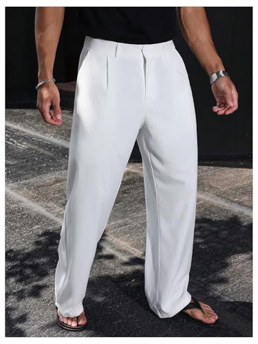 GORGLITTER Men's Baggy Dress Pants Pleated Wide Leg Slacks Old Money Work Office Business Casual Trousers4
