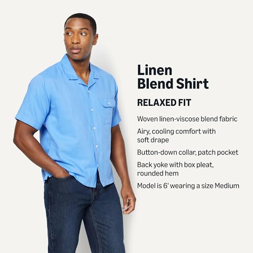 Men's Relaxed-Fit Linen Blend Short Sleeve Shirt #TOP29