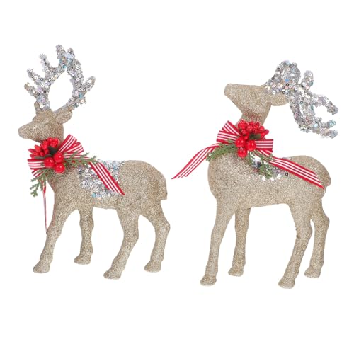 Cabilock Statues De Renne Floquées Plastique à Paillettes pour Décoration De Noël Figurines De Cerf De Noël Réutilisables pour Cheminée Ou Table