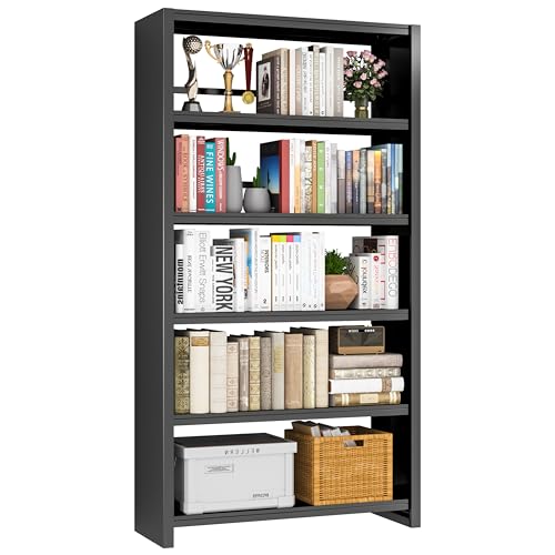 Image of VASAAOSD Metal Book Shelf, 69.3 inch Tall Black Bookshelves, 5 Tier Open Bookshelf, Toolless Assembly Black Shelves for Home Office, Living Room, Study