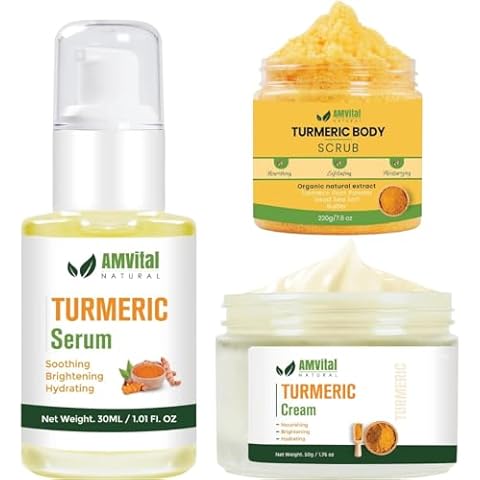 AMVital Turmeric Skincare Trio - Turmeric Scrub, Turmeric Serum, and Turmeric Cream - Handcrafted, All-Natural Formulas - Suitable for All Skin Types Cover