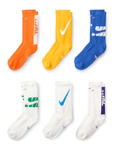 Nike Kids' Everyday Cushioned Crew Socks (6 Pairs), Multi-Color, Medium