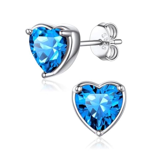 FaithHeart 925 Sterling Silver Birthstone Earrings for Women, Dainty Heart/Princess Cut/Celtic Knot/Cross Birthstone Stud Earrings for Women Pure Silver Birthstone Jewelry Gifts for Mom Daug