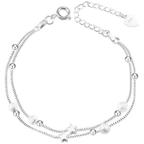 VGWON 925 Argento Sterling bracciali a strati regolabile Charm Link con perline, bracciali per le donne, regalo per la moglie mamma figlia amici